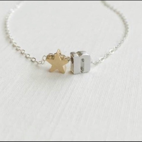 CUSTOM LOWERCASE INITIAL PENDANT W/ STAR NECKLACE - GOLDTONE CHAIN - Picture 2 of 3